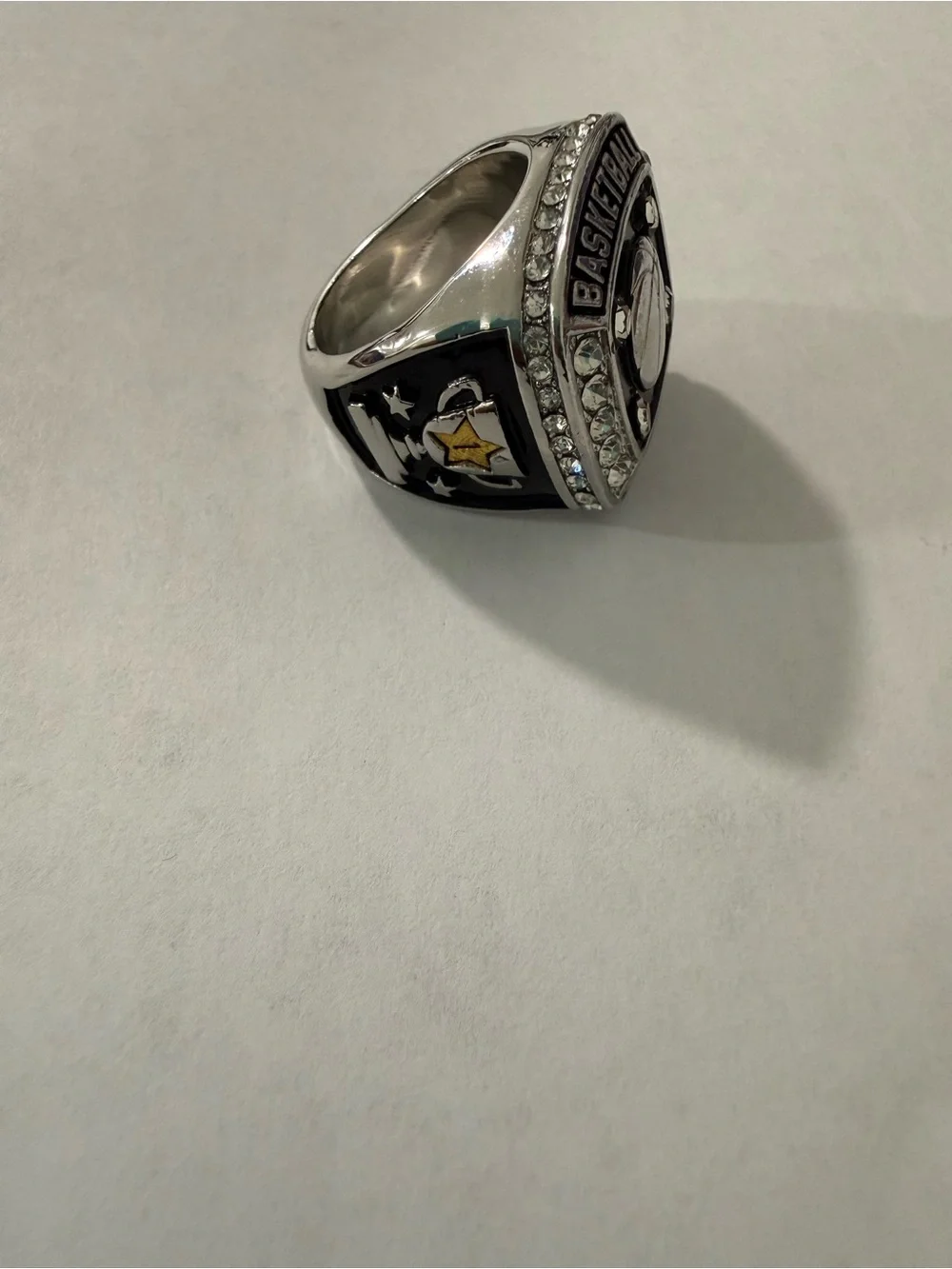 Men's Silver Basketball Championship Ring - Black Accent